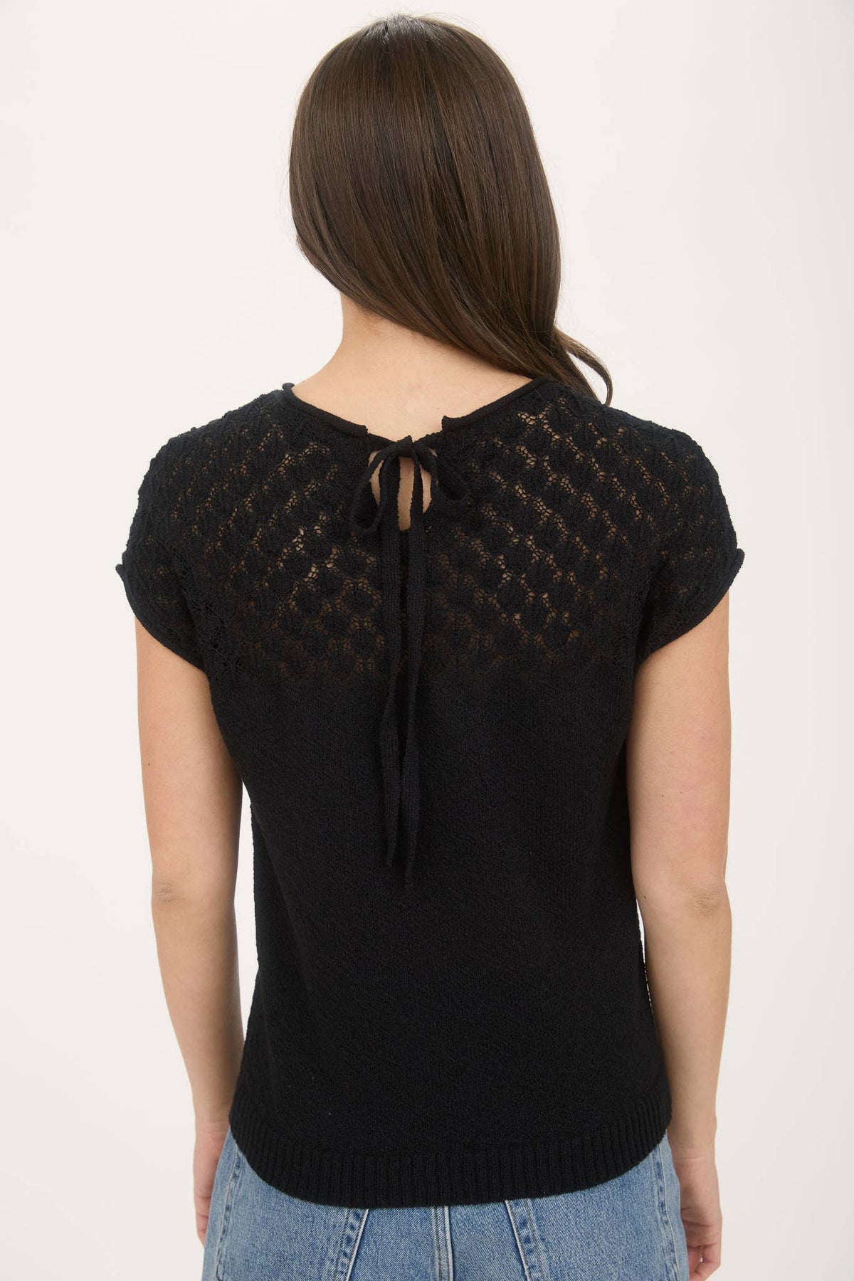 EYELET YOKE SWEATER KNIT TOP
