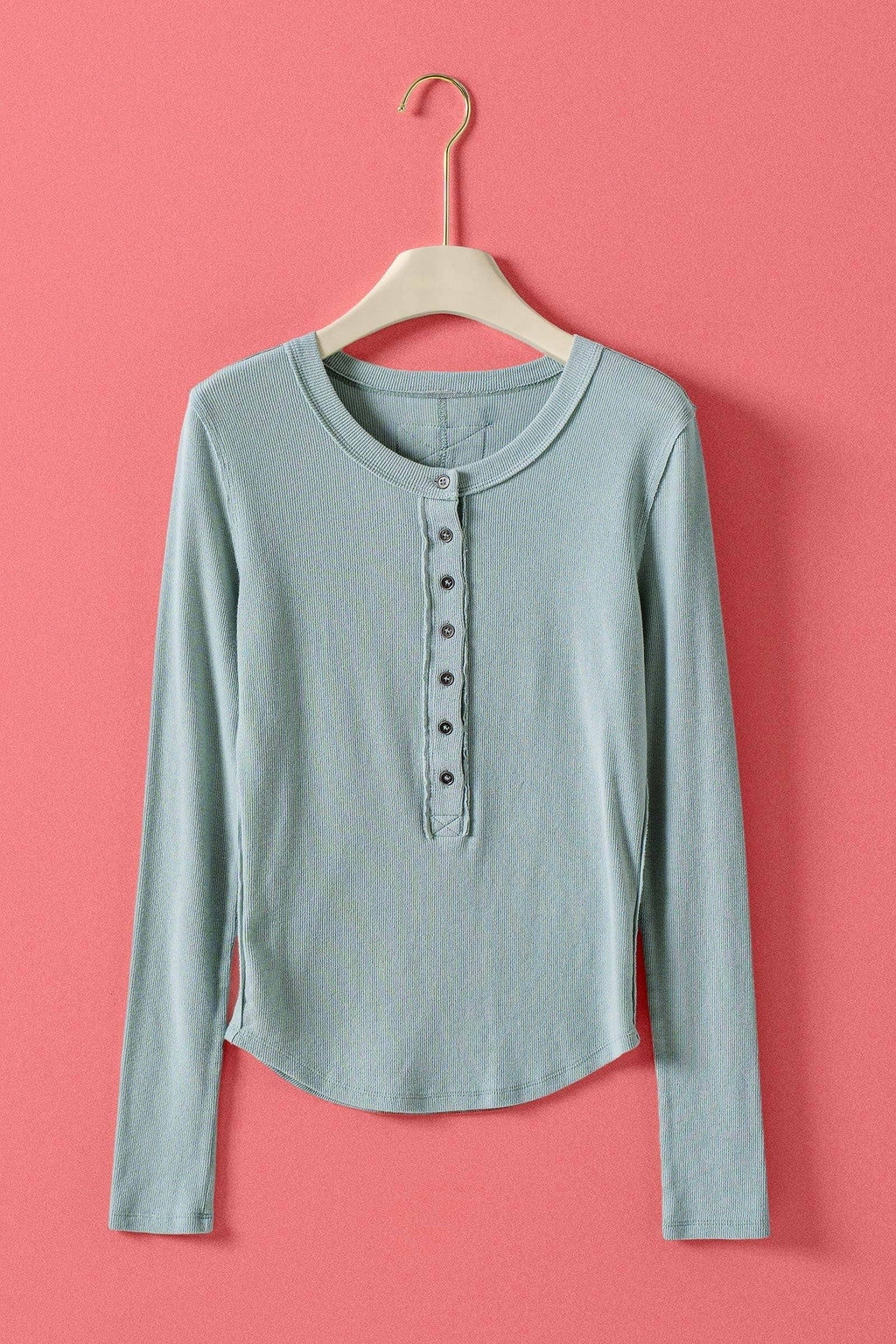 Ribbed Henley Long Sleeve Top