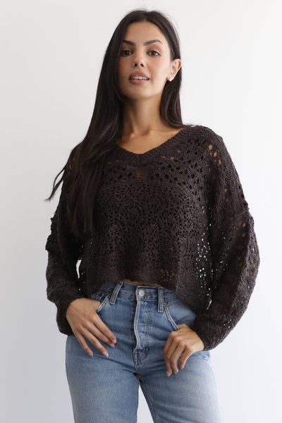 OPEN KNIT V NECK PULLOVER SWEATER