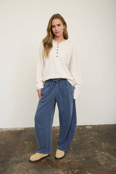 SMOCKED WAIST DRAWSTRING BARREL LEG SWEATPANTS