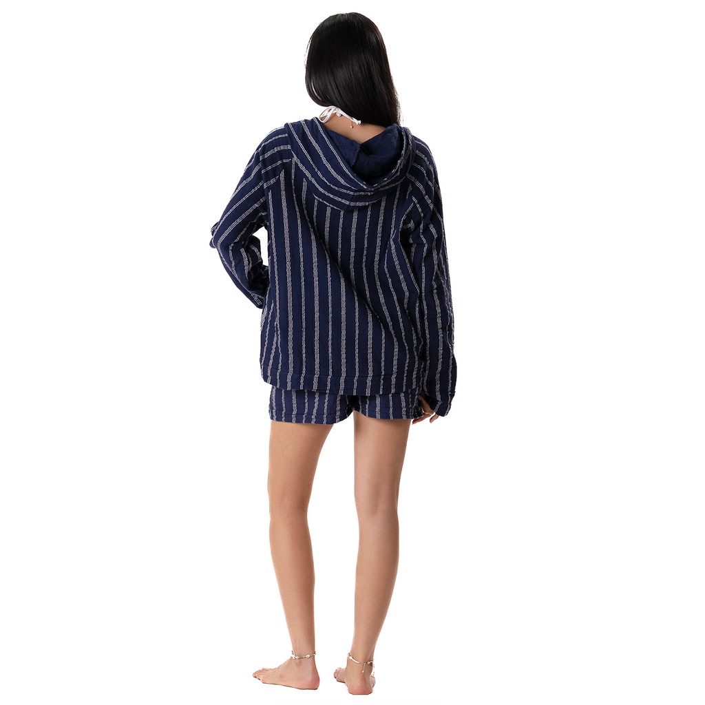 Navy Sailor Stripe Baja Pullover Hoodie