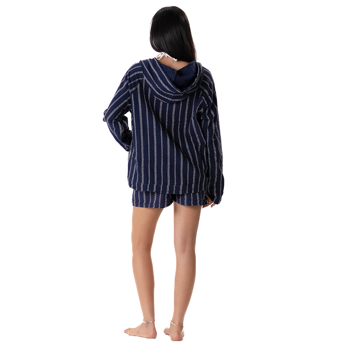 Navy Sailor Stripe Baja Pullover Hoodie