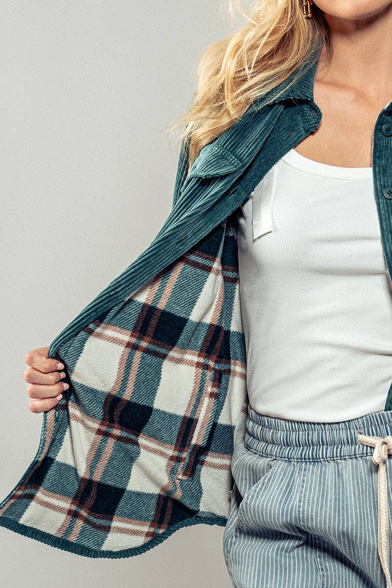Plaid Lined Corduroy Flannel Shacket