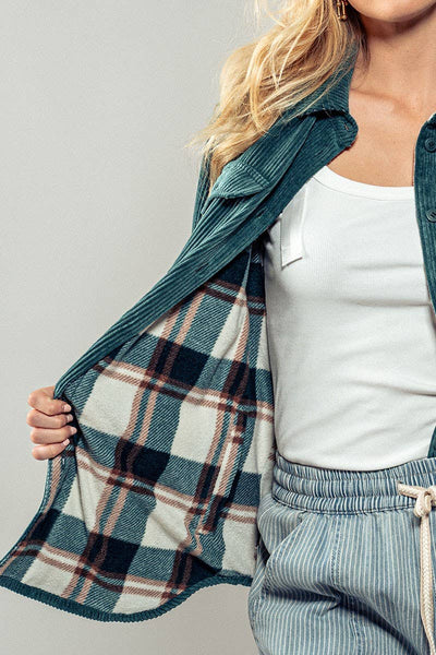 Plaid Lined Corduroy Flannel Shacket