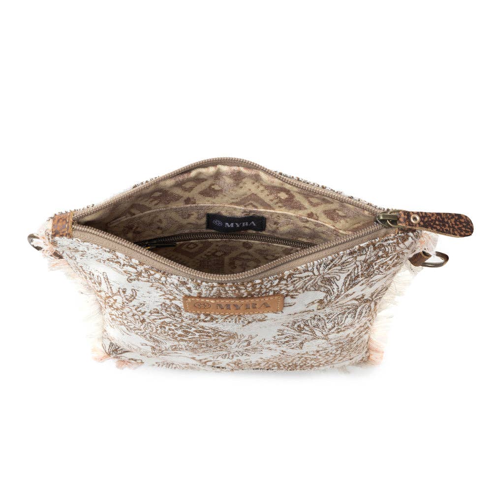 Loom Tapestry vintage Crossbody Bag for Women in white with fringe detail
