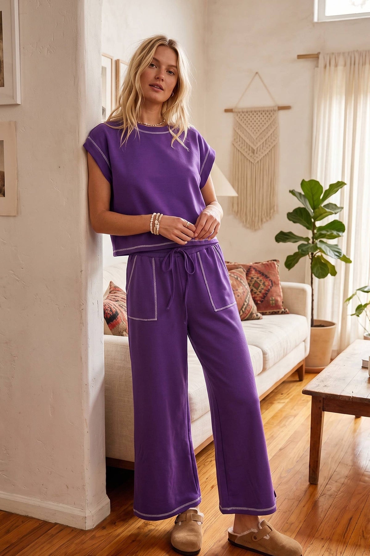 (Original Design) Scuba Contrast Stitch Lounge Set