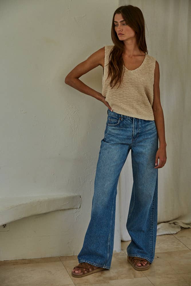 Knit Sweater Cotton Acrylic V-Neck Vest Top