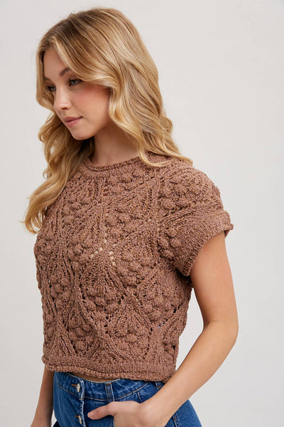 KNIT SWEATER SHORT SLEEVED PULLOVER