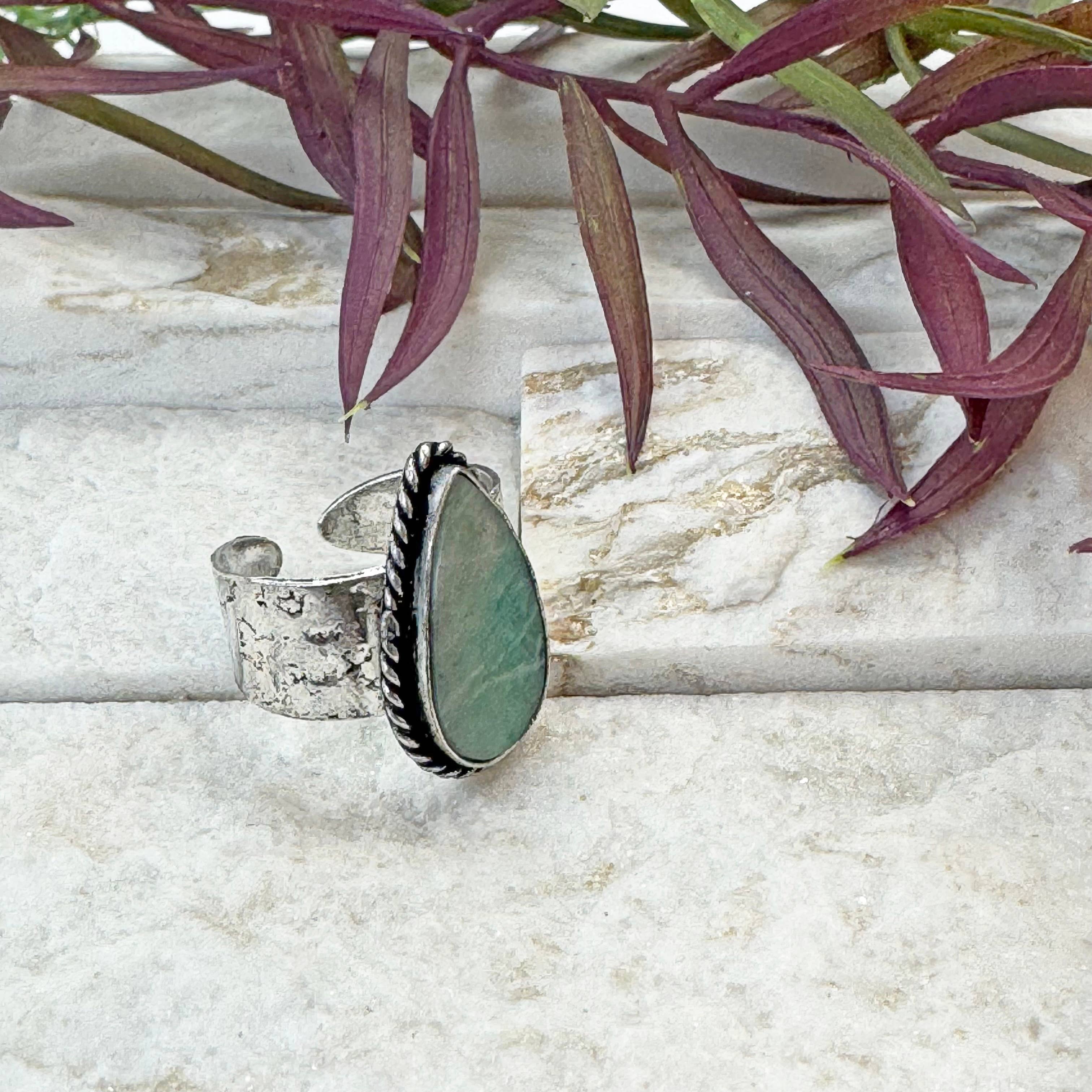 Handcrafted Kashi Semiprecious Stone Ring - Amazonite