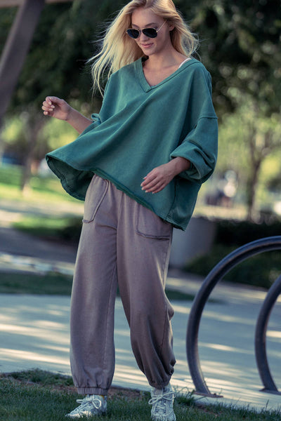 Raw Edge V-Neck Oversized Sweatshirt