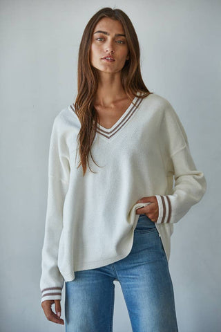 W2214 | Knit Sweater Cotton Deep V-Neck Long Sleeve Pullover