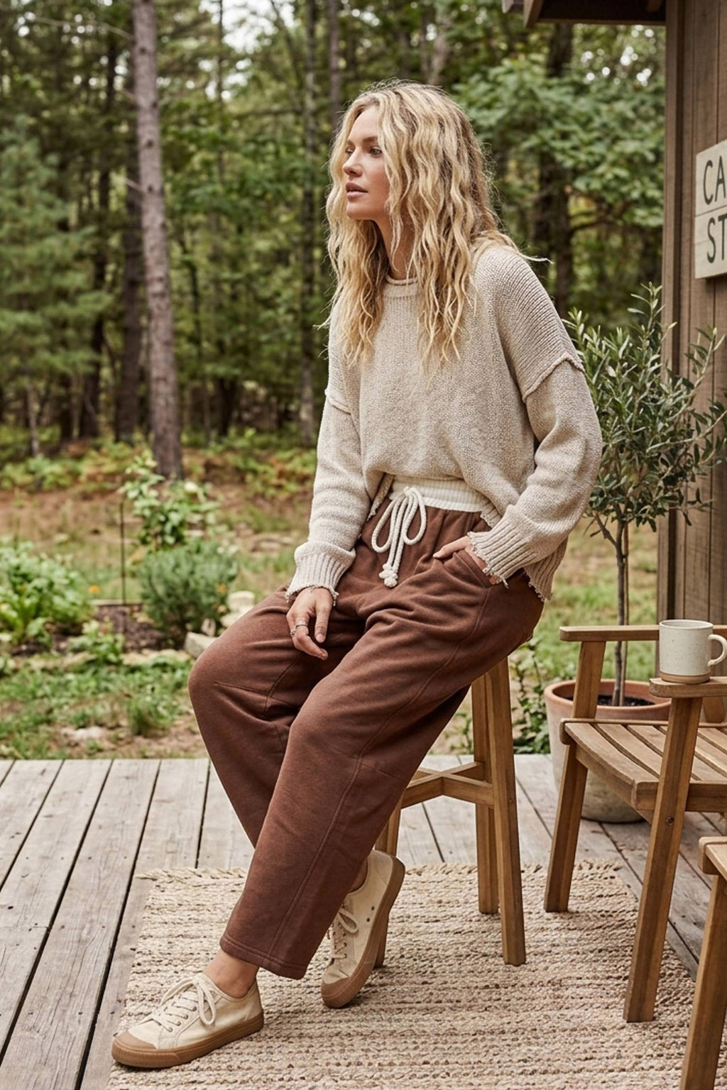 Fleece-Lined Oversized Barrel Leg Drawstring Pants