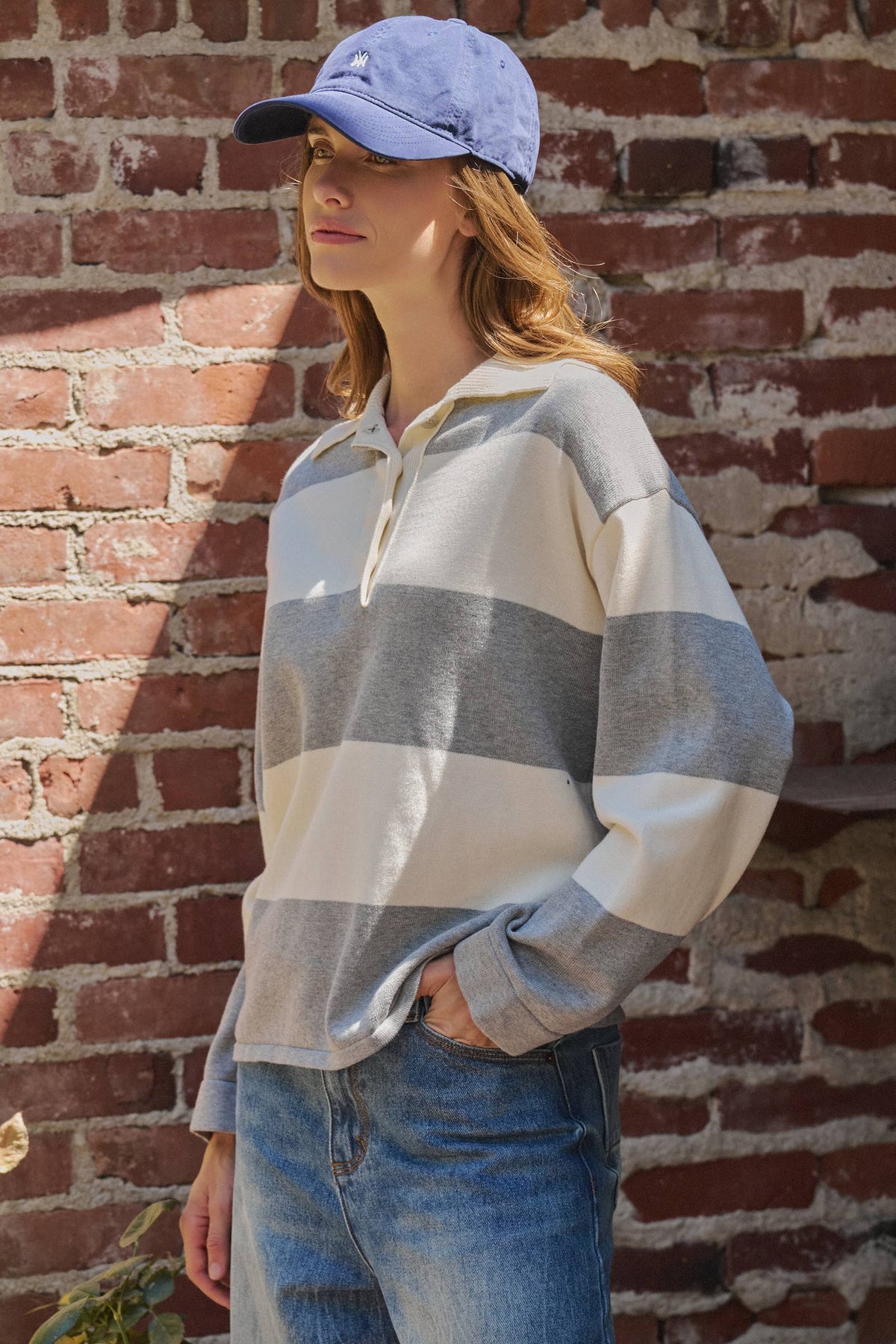 Striped Knit Rugby Polo Sweater