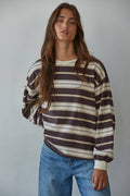 L8608 | Knit Cotton Multi Striped Crew Neck Long Sleeve Top