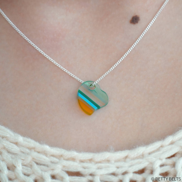 Upcycled Surfite Heart Charm Necklace (drilled version)