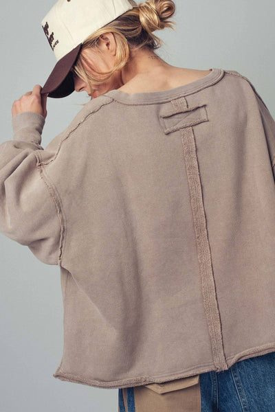 Raw Edge V-Neck Oversized Sweatshirt