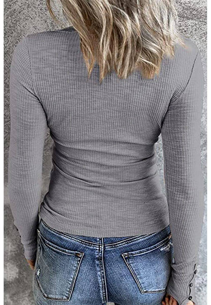 Ribbed Knit Fitted Henley Top