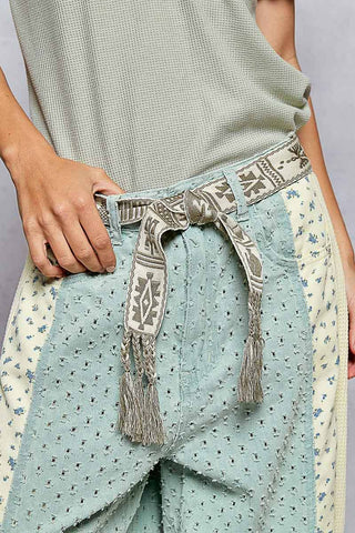 Aztec-patterned tassel detail boho style belt