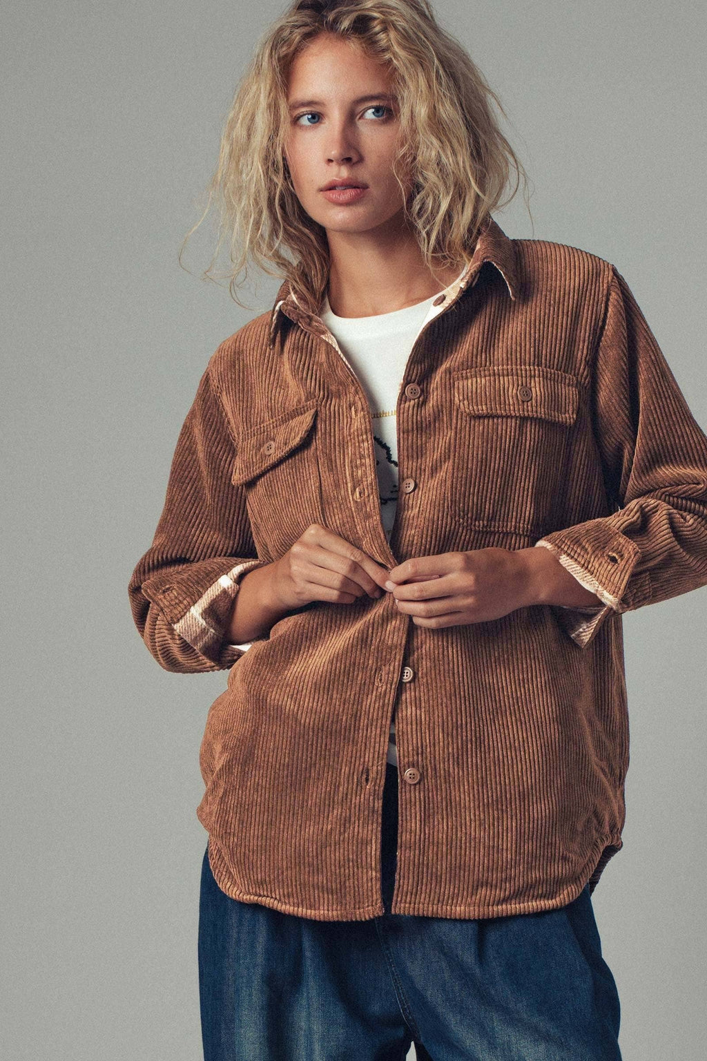 Plaid Lined Corduroy Flannel Shacket