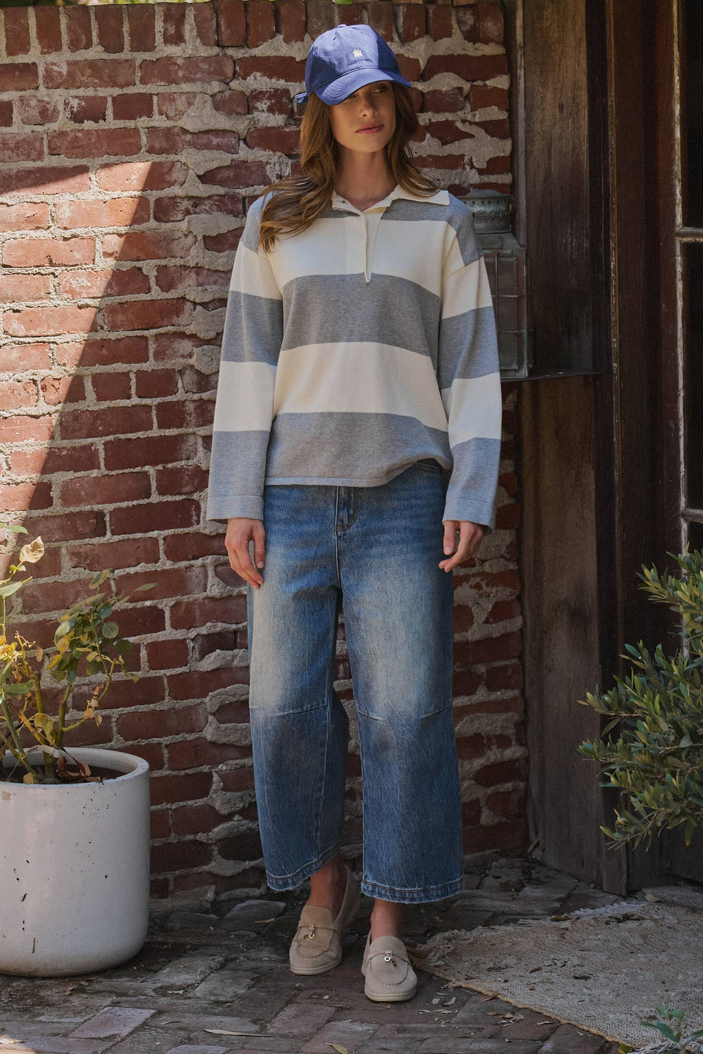 Striped Knit Rugby Polo Sweater