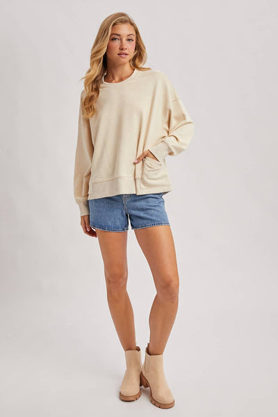 WASHED OVERSIZE KNIT SWEATSHIRT WITH POCKETS