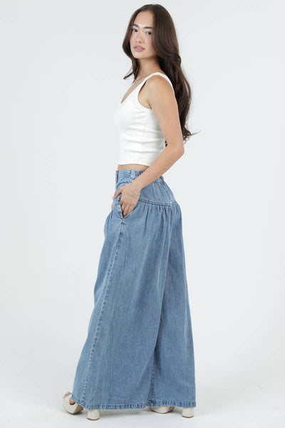 B3794-ASIS ACID WASH BUTTON FRONT WIDE LEG PANTS