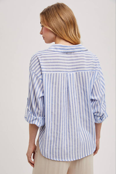 STRIPED BUTTON DOWN KNOTTED FRONT SHIRT
