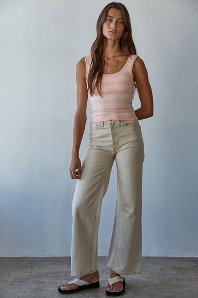 Knit Striped Seamless Padded Tank Top