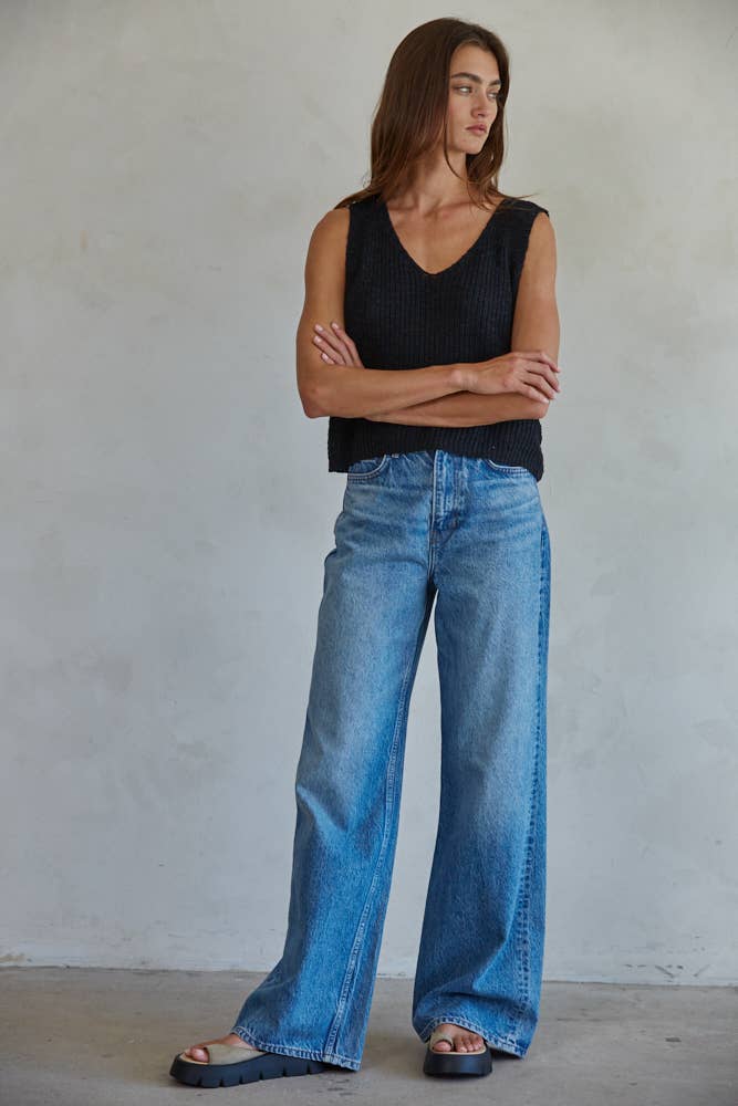 Knit Sweater Cotton Acrylic V-Neck Vest Top
