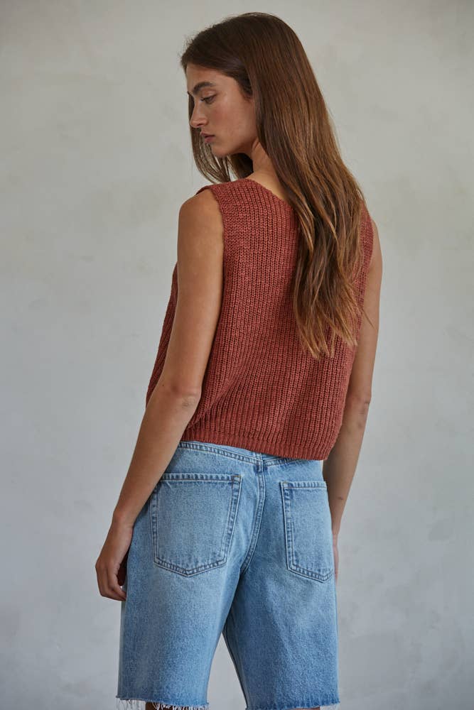 Knit Sweater Cotton Acrylic V-Neck Vest Top