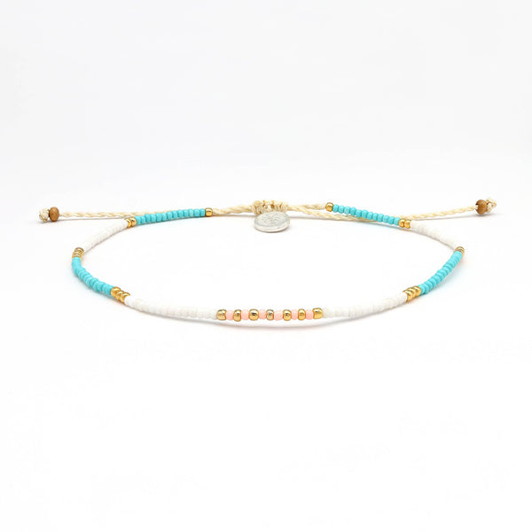 Gembira Beaded Anklet, Blue & White Surf Ankle Bracelet