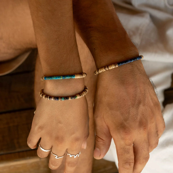 Koʻolau Wood Beaded Bracelet, Natural Stone Beads, Surf