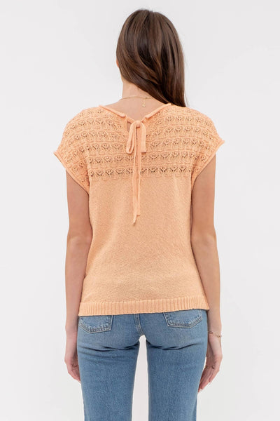 EYELET YOKE SWEATER KNIT TOP