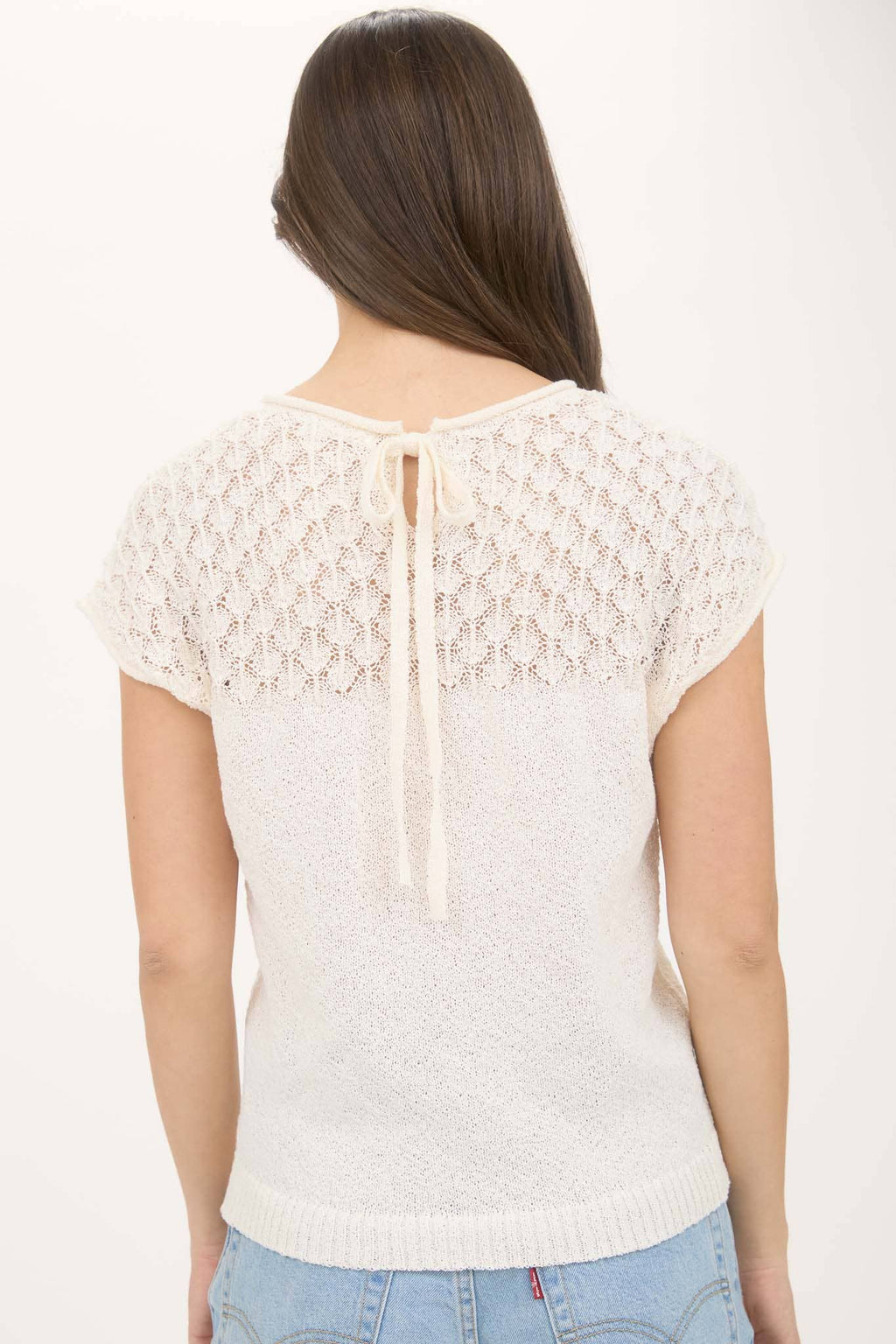 EYELET YOKE SWEATER KNIT TOP