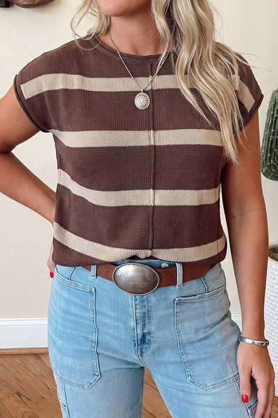 LDC Striped Short Sleeve Knit Western Sweater