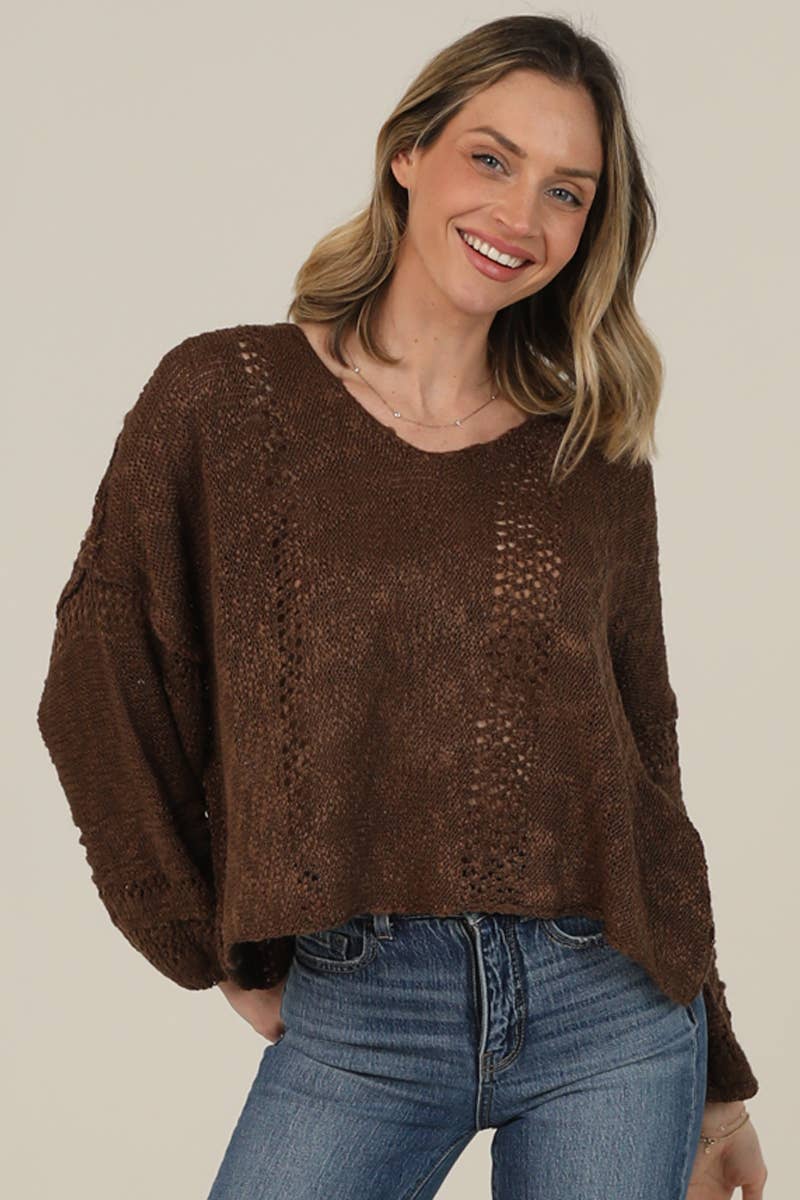 BEACHY LIGHT WEIGHT V NECK CROP PULLOVER SWEATER