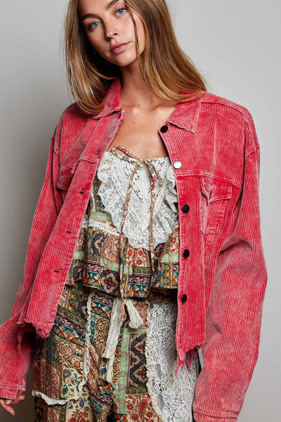 Pocket Front Button Down Corduroy Trucker Jacket
