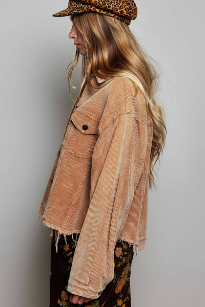 Pocket Front Button Down Corduroy Trucker Jacket