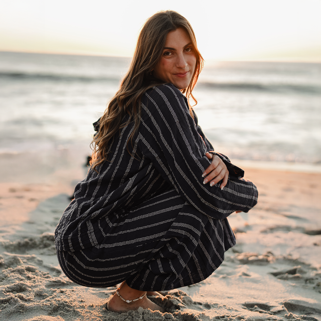Navy Sailor Stripe Baja Pullover Hoodie