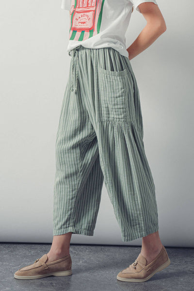 Striped Cotton Drawstring Harem Pants