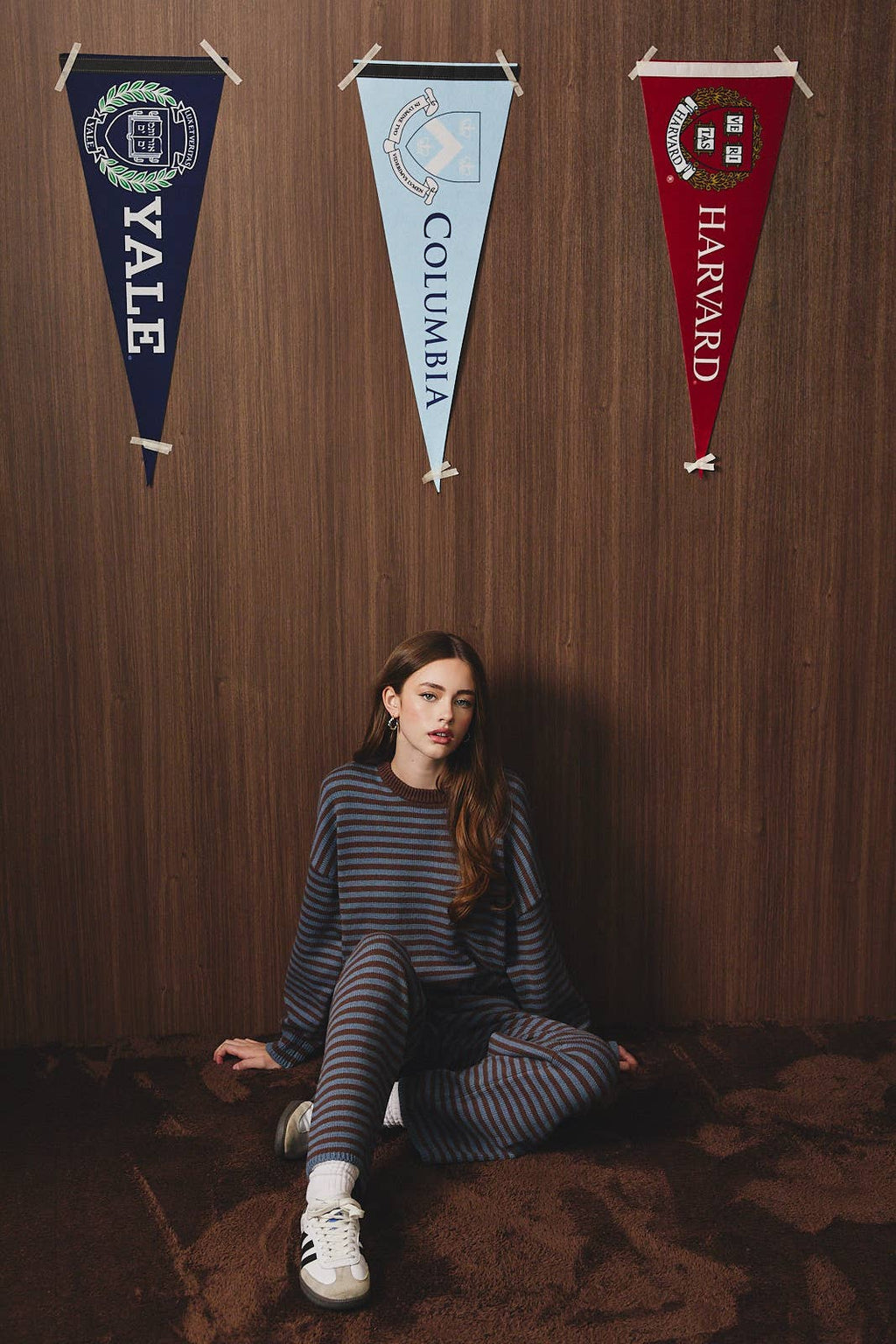 CREW NECK STRIPE SWEATER & WIDE LEG PANTS