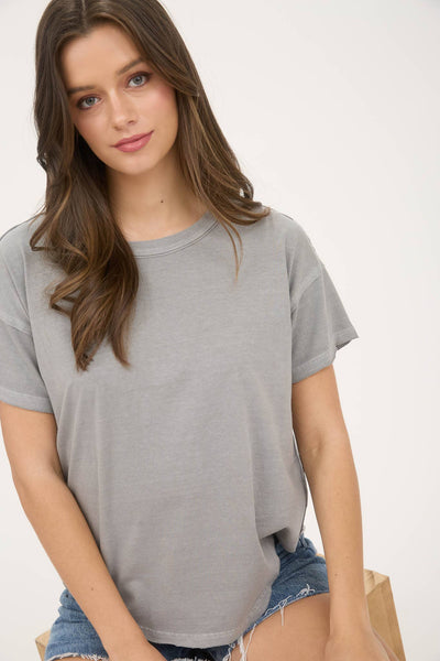 EXPOSED SEAM RAW EDGE SHORT SLEEVE KNIT TOP