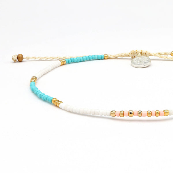 Gembira Beaded Anklet, Blue & White Surf Ankle Bracelet