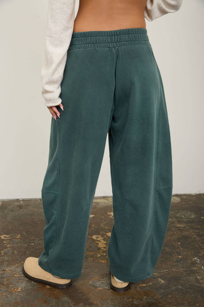 SMOCKED WAIST DRAWSTRING BARREL LEG SWEATPANTS