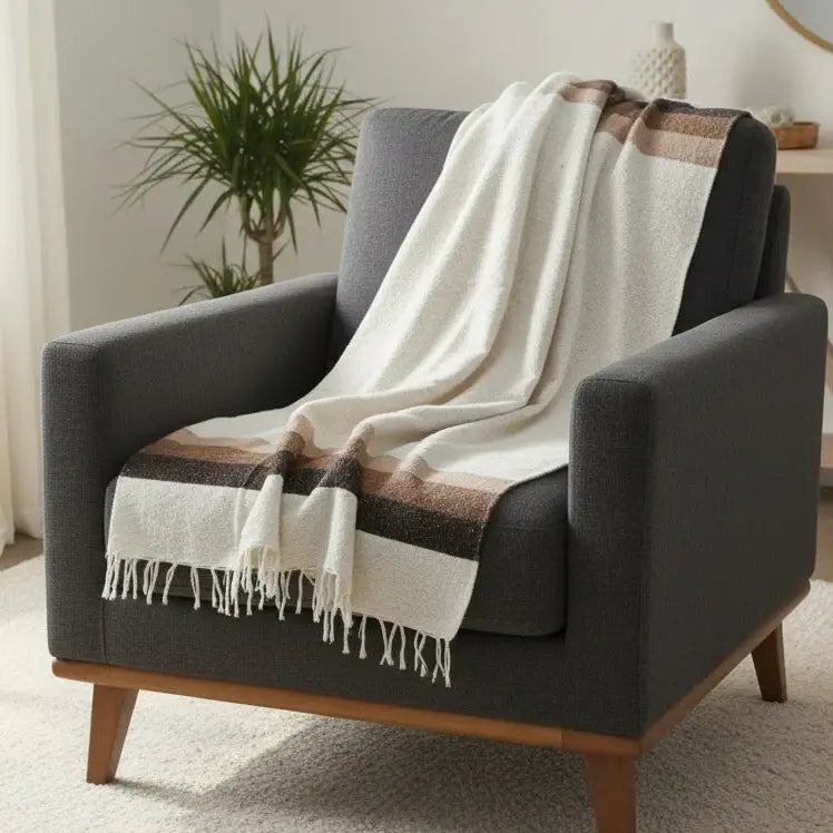 Authentic Mexican Blanket - Canyon Sands | White Brown Beige