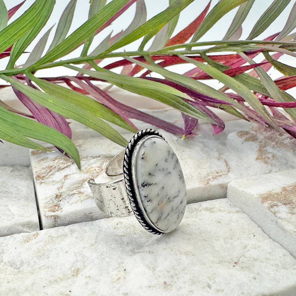 Handcrafted Kashi Semiprecious Stone Ring - Dendritic Opal