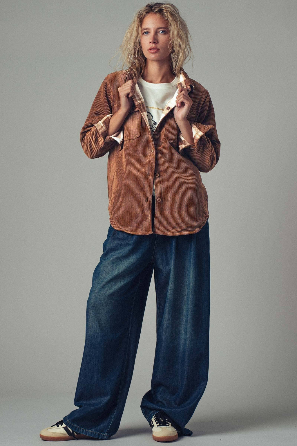 Plaid Lined Corduroy Flannel Shacket