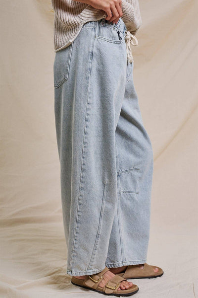 Relaxed Drawstring Barrel Denim Pants