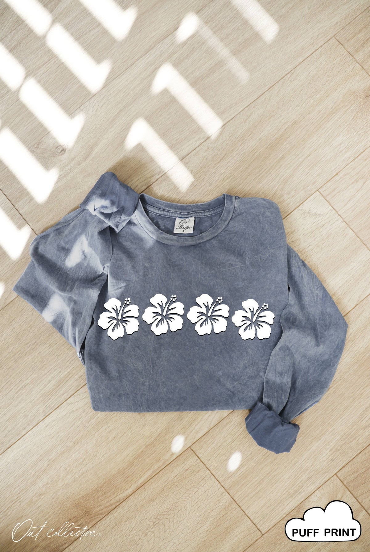 HIBISCUS ROW PUFF Mineral Washed Long Sleeve Graphic Top
