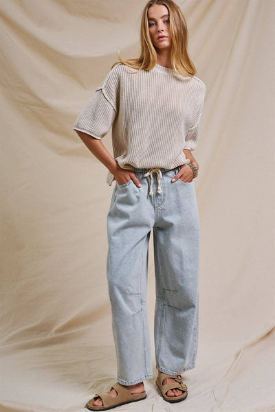 Relaxed Drawstring Barrel Denim Pants